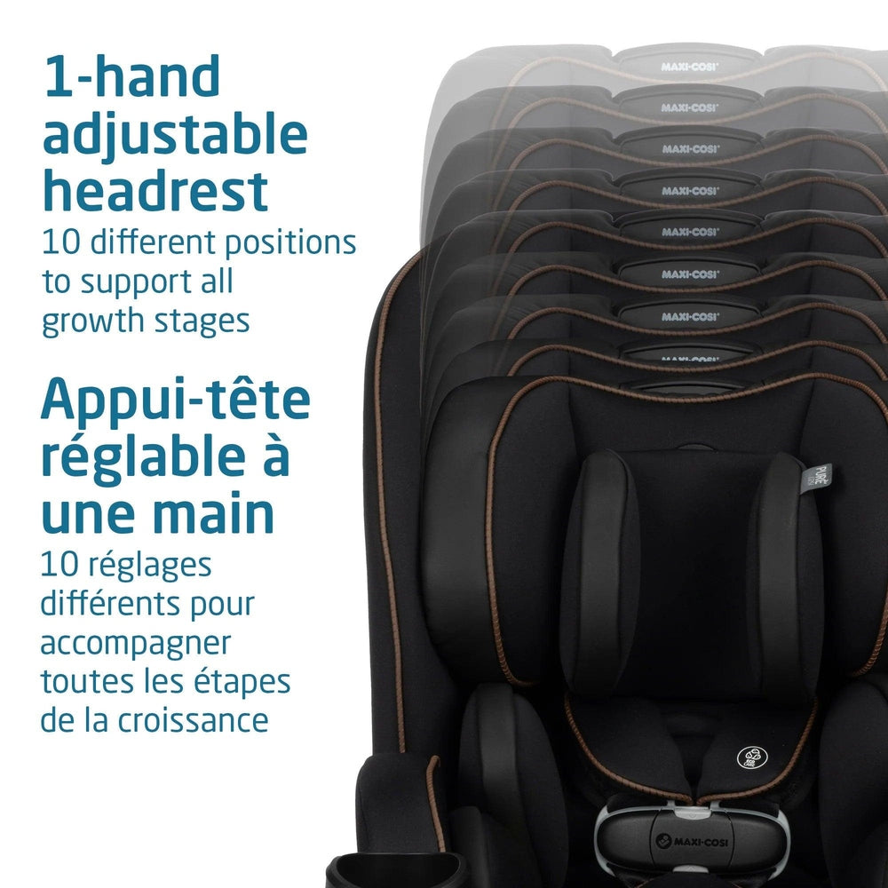 MAXI COSI Kani 4-in-1 convertible car seat, black with brown stitching and 1-hand adjustable headrest
