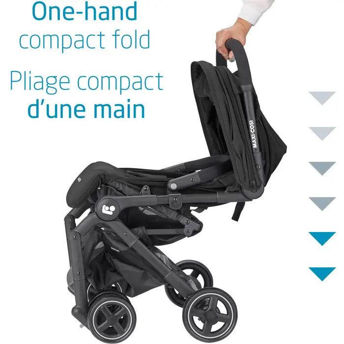 MAXI-COSI Lara Ultra Compact Stroller in black with one-hand fold feature