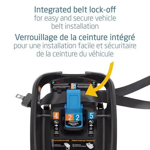 Maxi-Cosi Mico infant car seat base featuring blue belt lock-off and black base