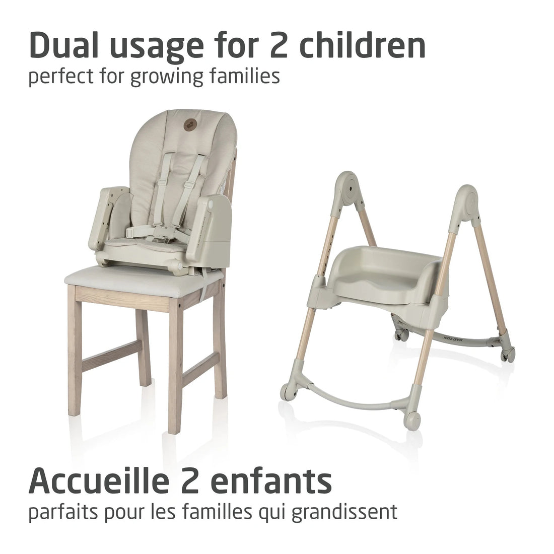 Maxi-Cosi Minla 6-in-1 High Chair — components configured for two children