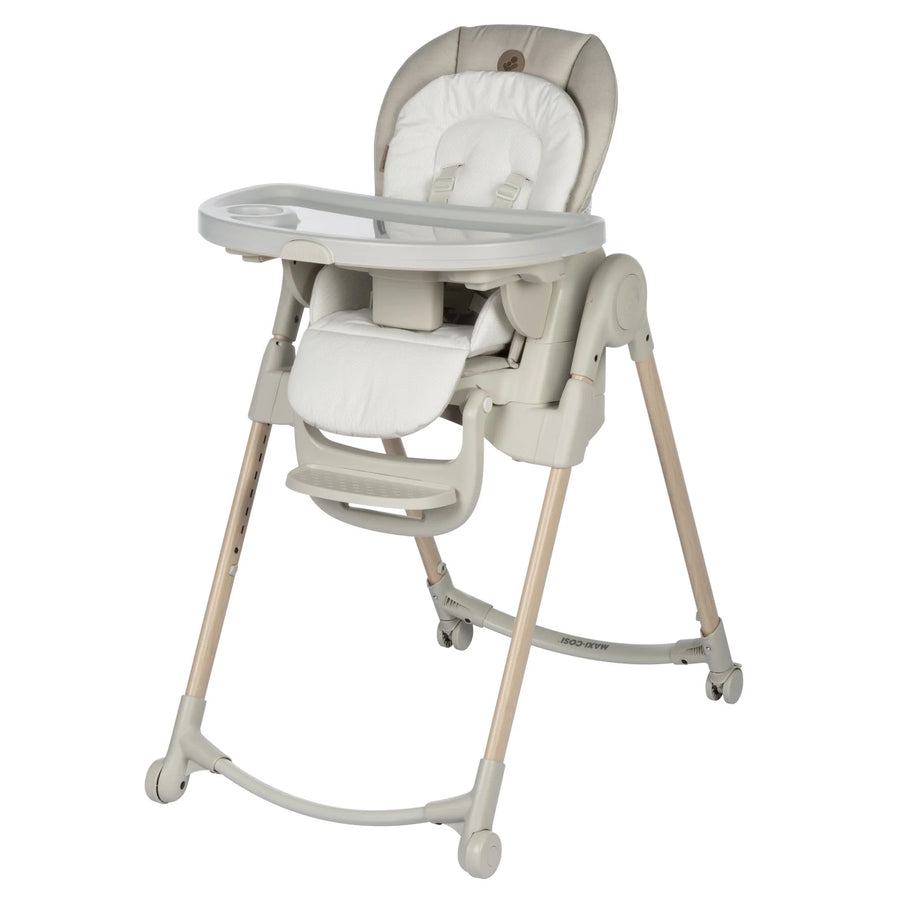Maxi-Cosi Minla 6-in-1 High Chair in Classic Oat, front three-quarter view