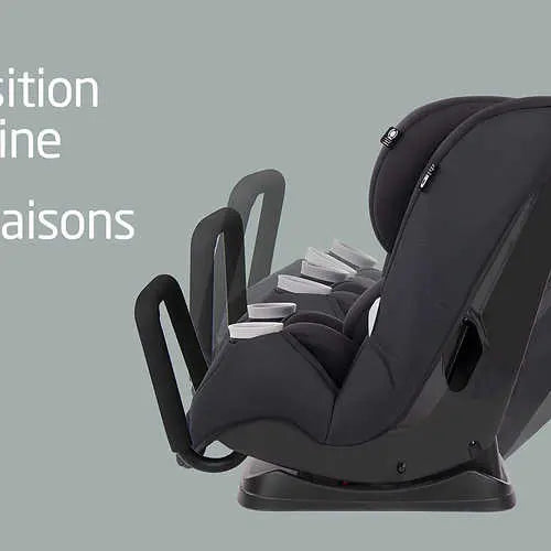 MAXI COSI Pria All-In-One Convertible Car Seat in dark gray, shown secured on its base with a reclined shell.