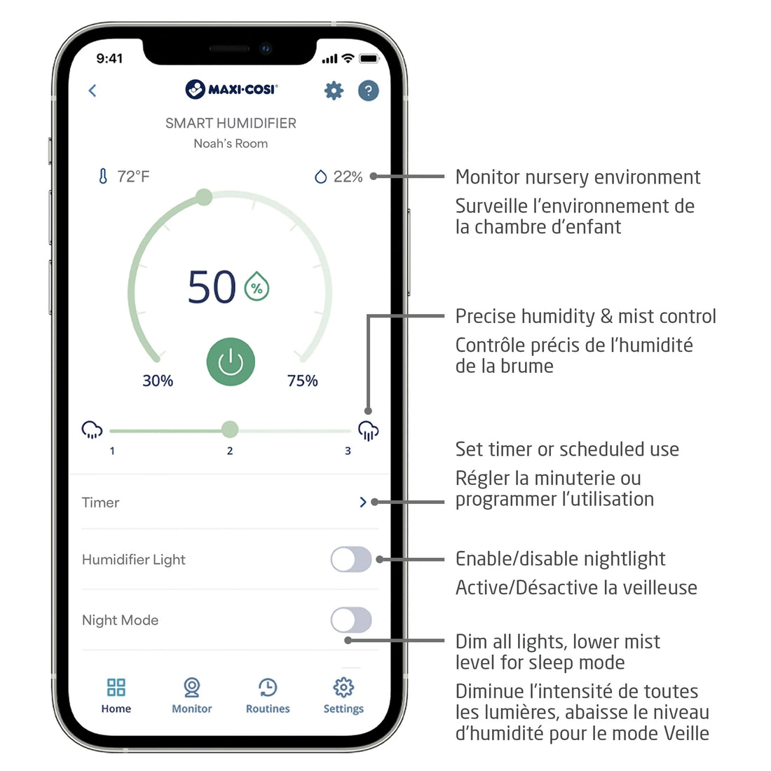 Maxi-Cosi Smart Humidifier — mobile app control options
