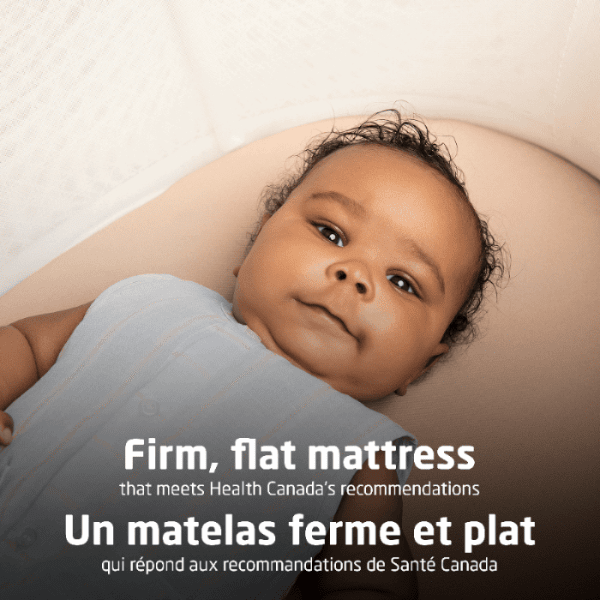 Maxi Cosi Starling Smart Bassinet with a firm flat mattress meeting Health Canada recommendations
