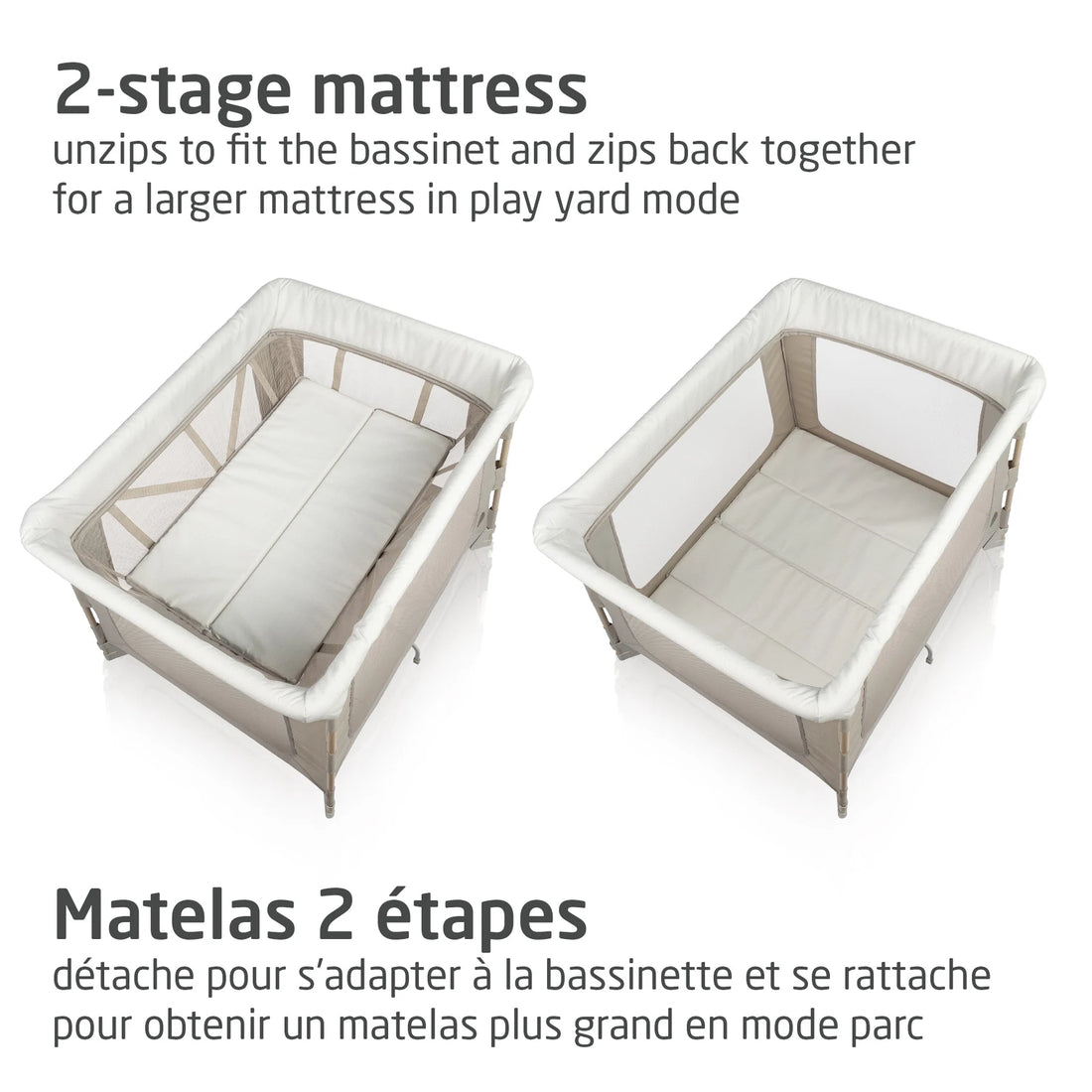 Maxi-Cosi Swift 3-in-1 Playard — two-stage mattress configurations