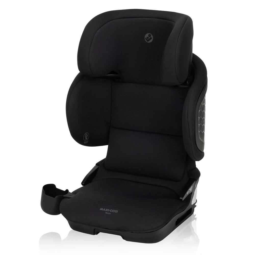 MAXI COSI Tanza Belt-Positioning Booster Car Seat in black with padded headrest for secure child seating.