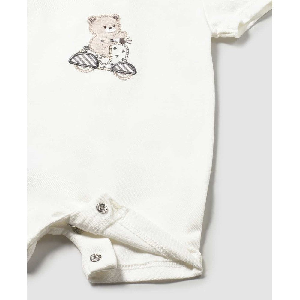 MAYORAL Mayoral Baby 2 Pack Bodysuit Set Natural with teddy bear embroidery and snap crotch closures img 2/4