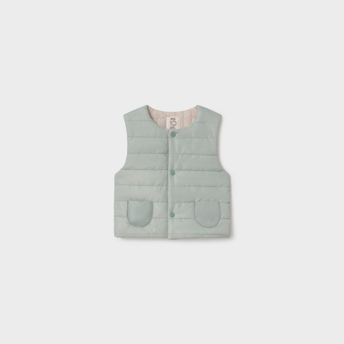 Mayoral Reversible Vest - Stone Jaspe close-up of hood, fastening and quilted design details