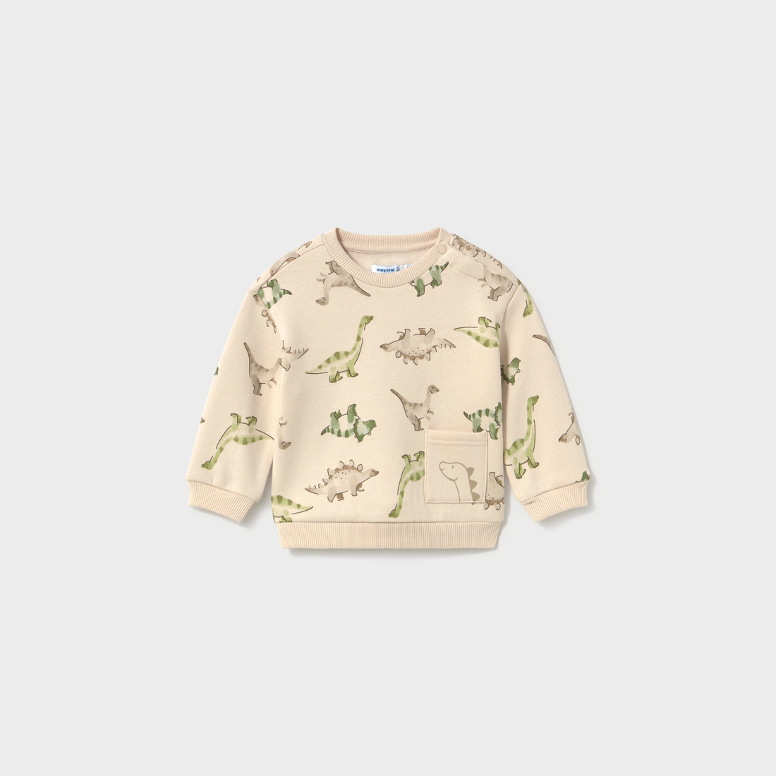 Mayoral Baby Animal Pocket Sweatshirt - Light Taupe shown from the front on a clean background
