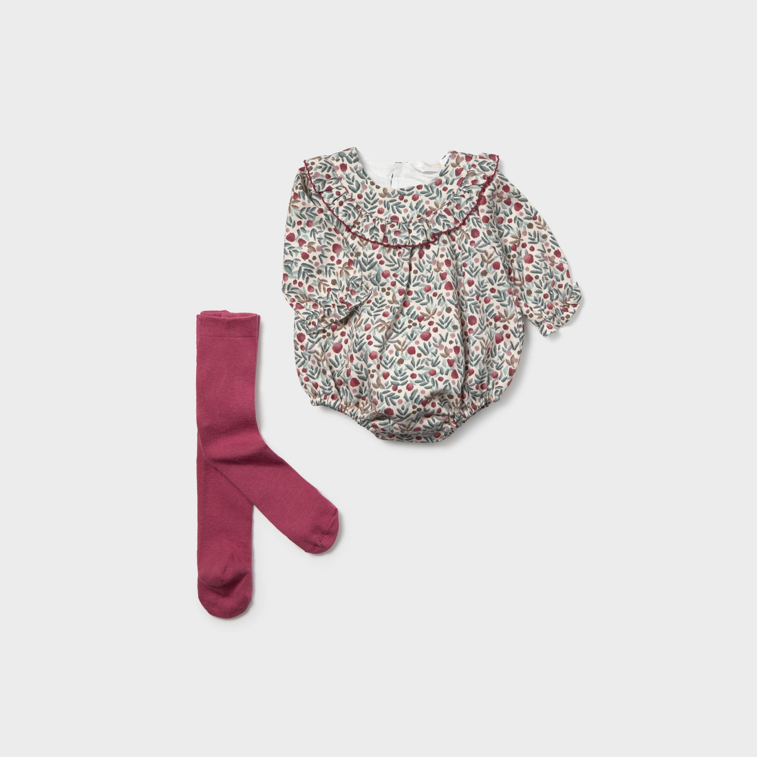 Mayoral Newborn Girl Printed Romper with Tights - Lily coordinated pieces arranged together
