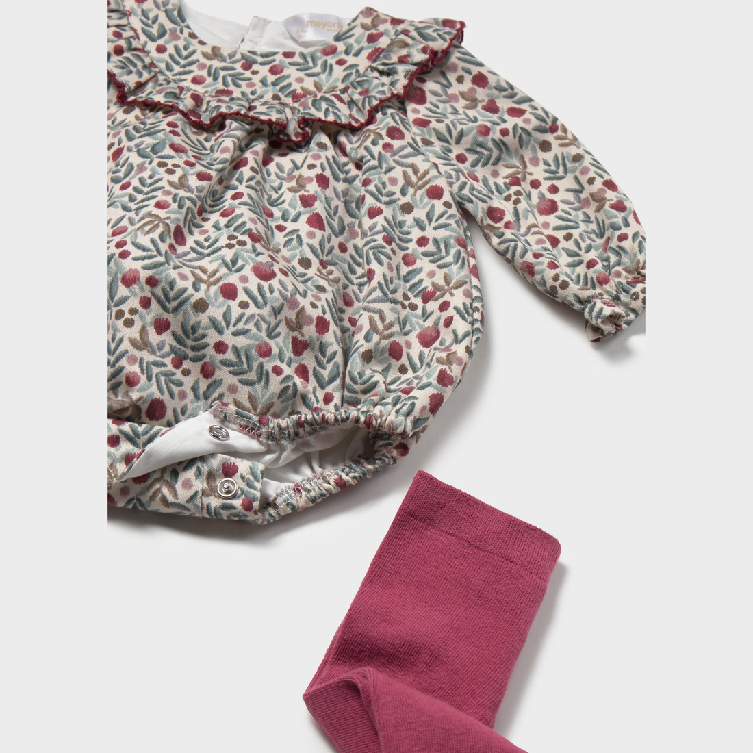 Mayoral Newborn Girl Printed Romper with Tights - Lily companion piece shown separately with coordinated details