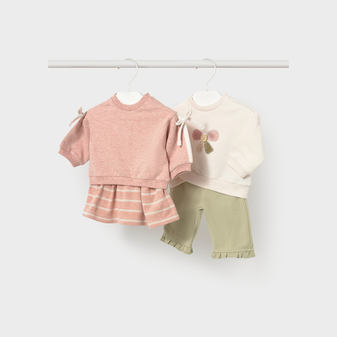 Mayoral Newborn Girl 4-Piece Set - Heather Nude coordinated pieces arranged together