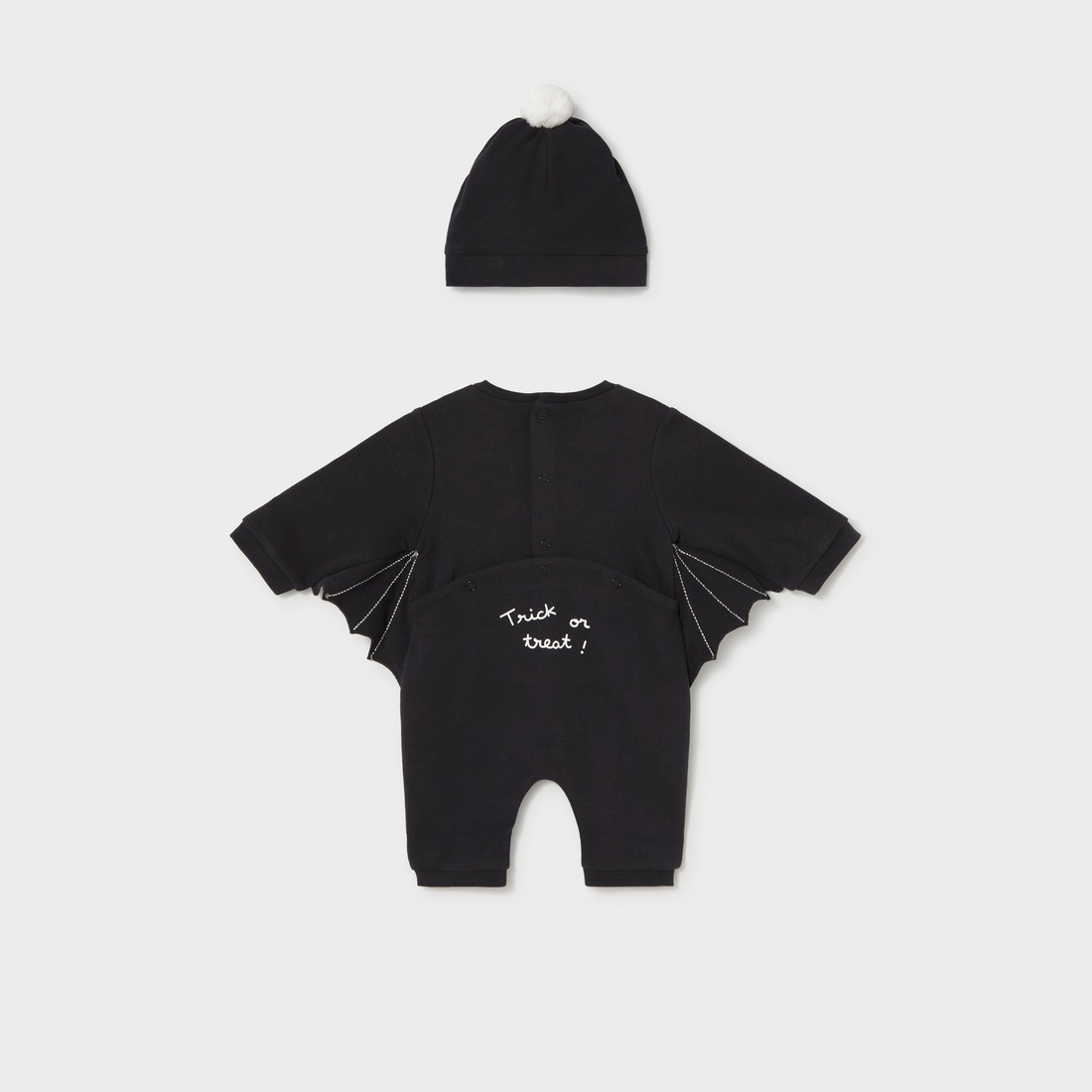 Mayoral Newborn Girl One-Piece with Hat - Black shown from the back on a clean background