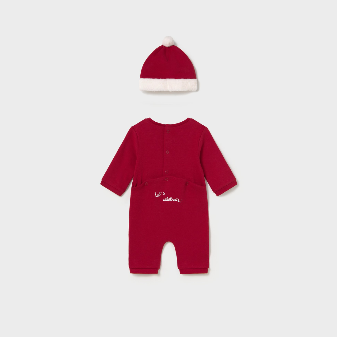 Mayoral Newborn Girl One-Piece with Hat - Red shown from the back on a clean background