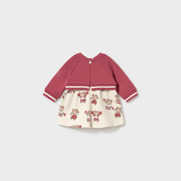 Mayoral Newborn Girl Printed Dress with Cardigan - Plum