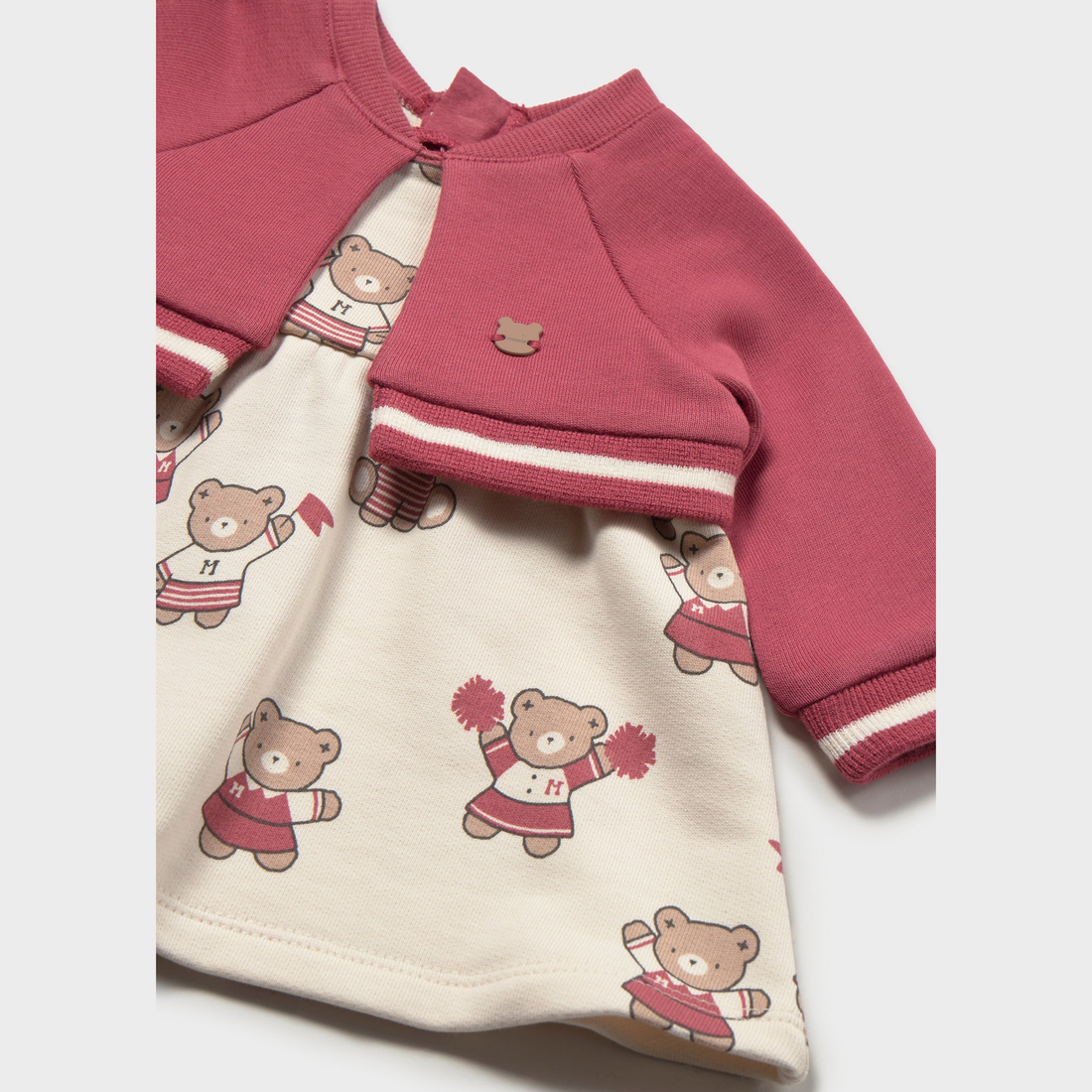 Mayoral Newborn Girl Printed Dress with Cardigan - Plum companion piece shown separately with coordinated details