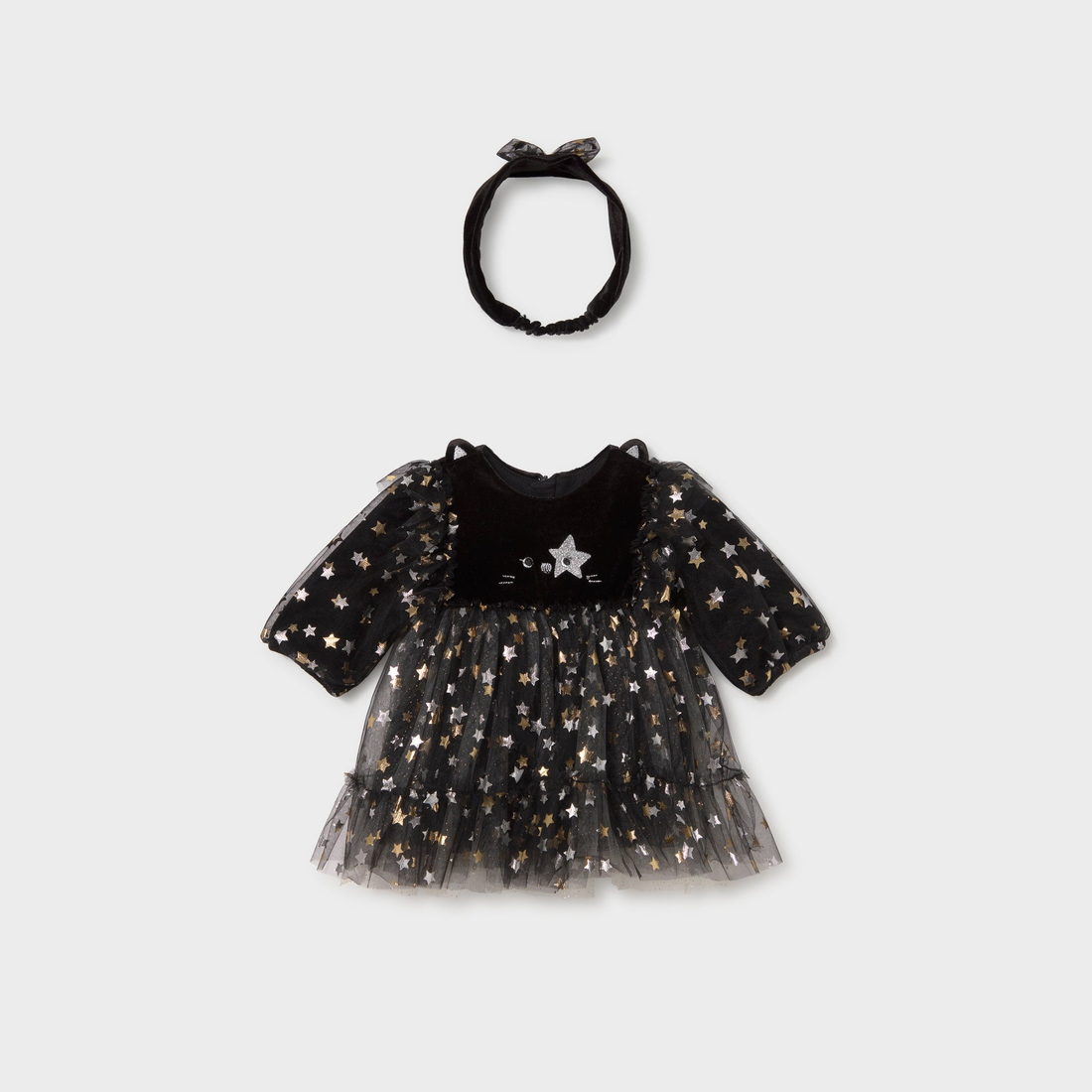 Mayoral Newborn Girl Dress with Headband - Black shown from the front on a clean background
