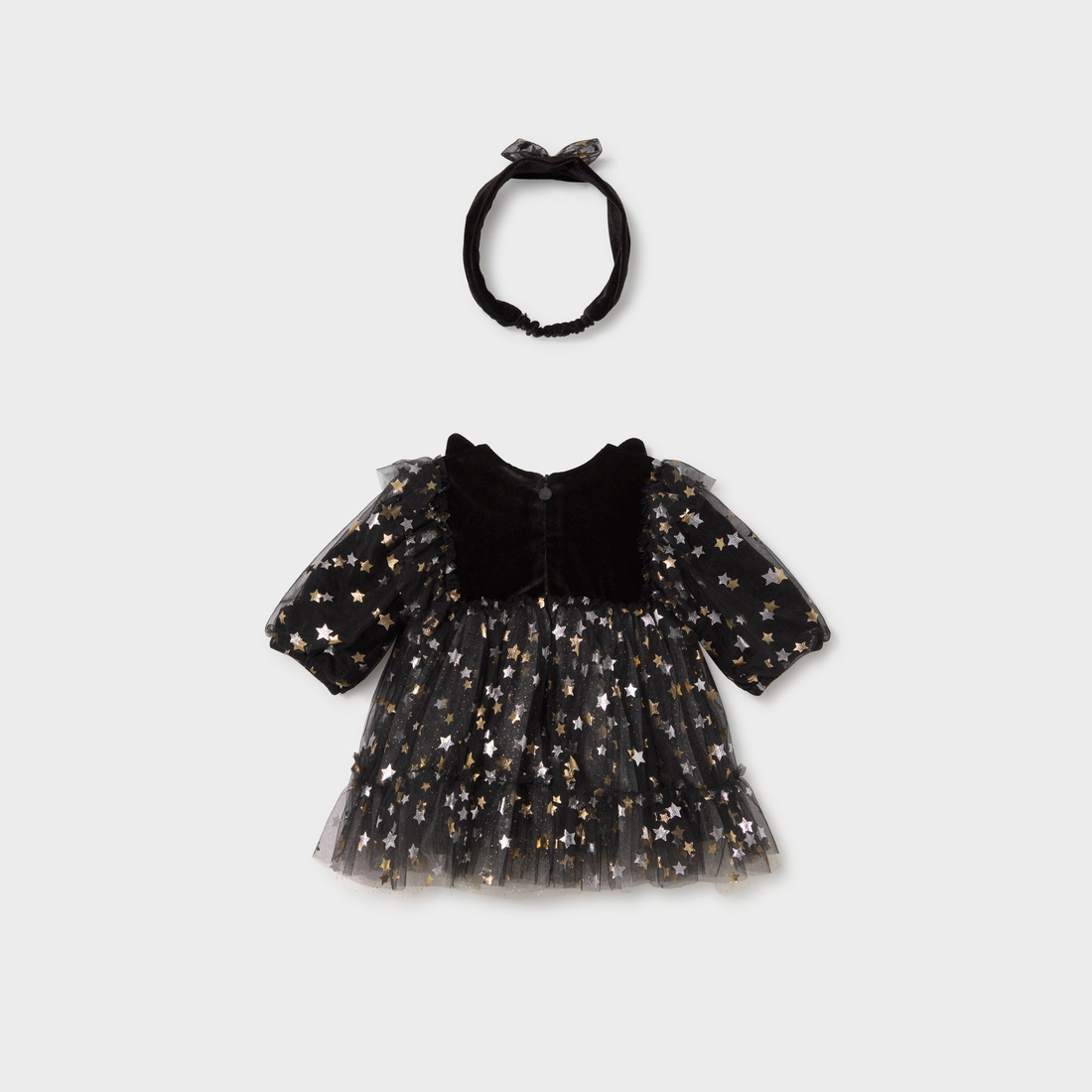 Mayoral Newborn Girl Dress with Headband - Black shown from the back on a clean background