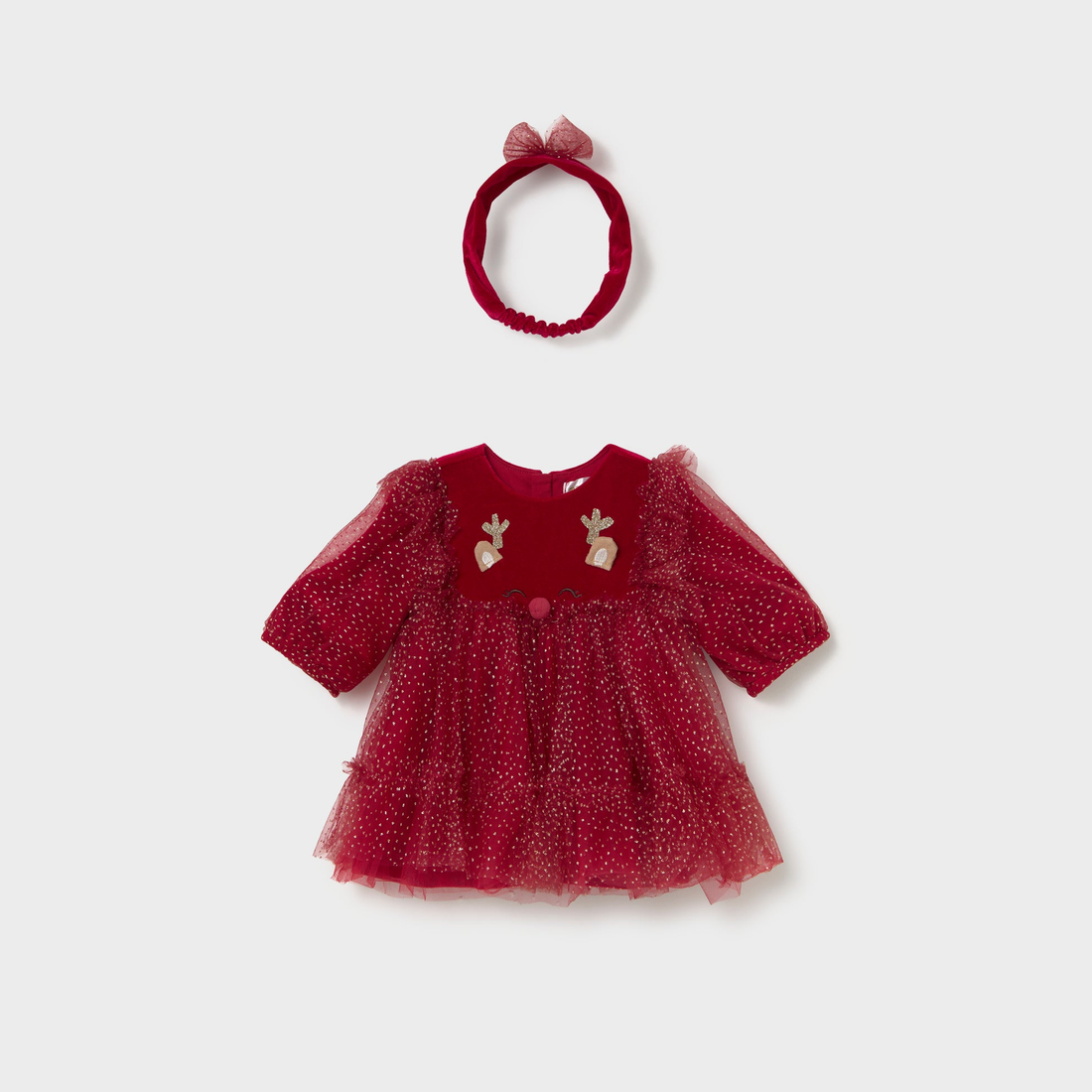 Mayoral Newborn Girl Dress with Headband - Red shown from the front on a clean background