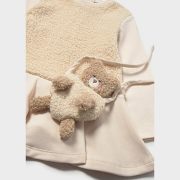 Mayoral Baby Mixed Fabric Dress With Teddy Bear Bag - Light Khaki