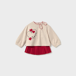 Mayoral Baby Pleated Skirt and Hearts Sweatshirt Set - Red
