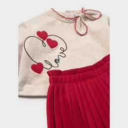 Mayoral Baby Pleated Skirt and Hearts Sweatshirt Set - Red