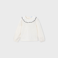 Mayoral Girl Ruffle Collar Blouse - Natural-Black