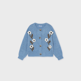 Mayoral Girl Floral Knit Cardigan - Sky Mix