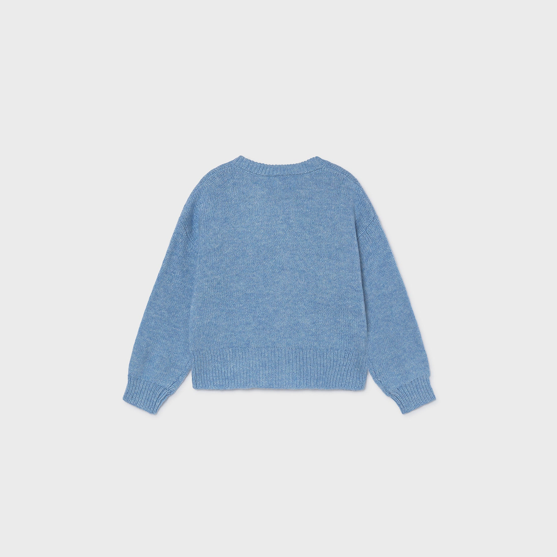 Mayoral Girl Floral Knit Cardigan - Sky Mix shown from the back on a clean background