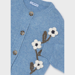 Mayoral Girl Floral Knit Cardigan - Sky Mix