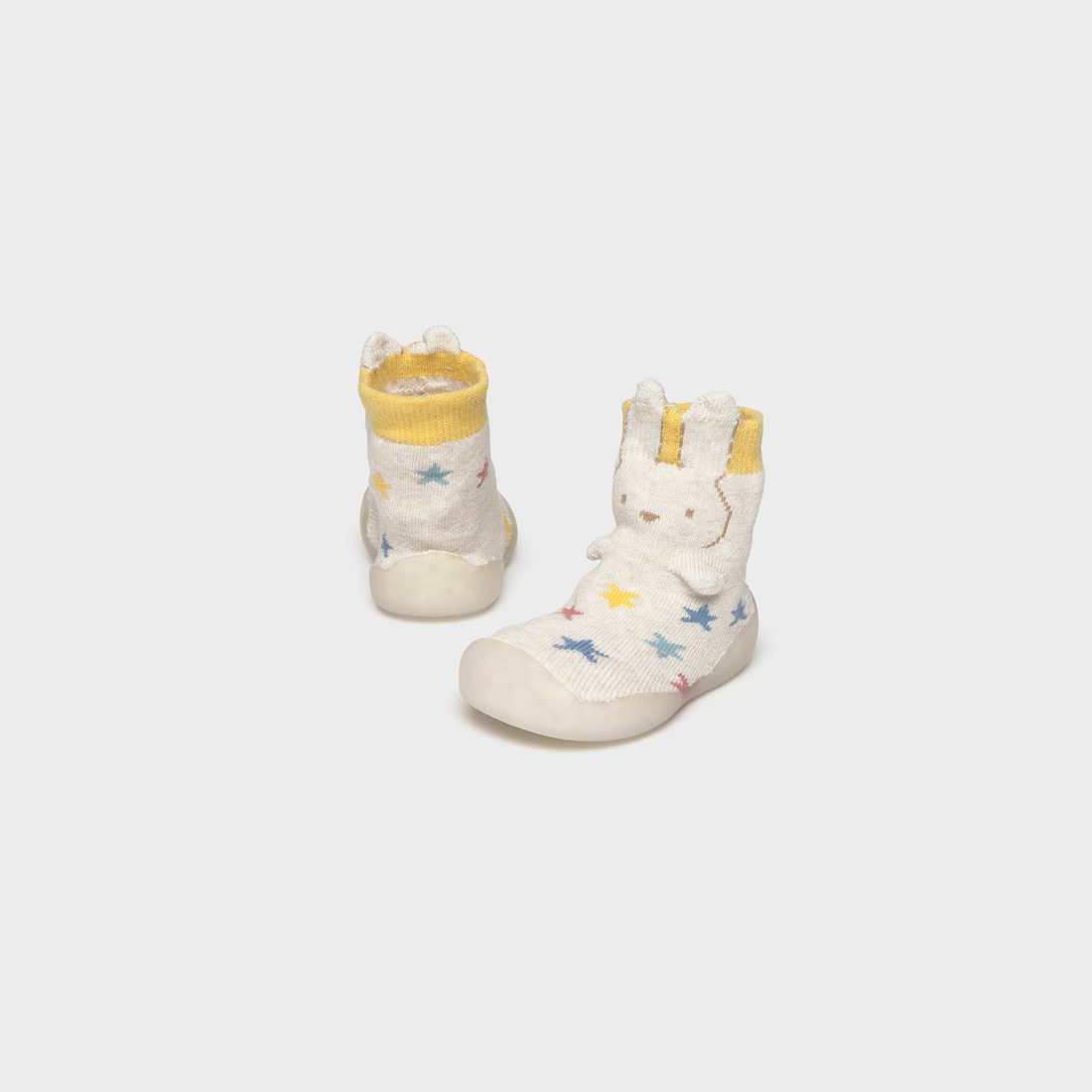 Mayoral Newborn Sock Shoes - Heather Milk shown from the back on a clean background
