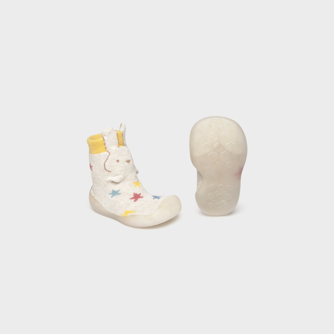 Mayoral Newborn Sock Shoes - Heather Milk close-up of patterns, cuffs and pack assortment