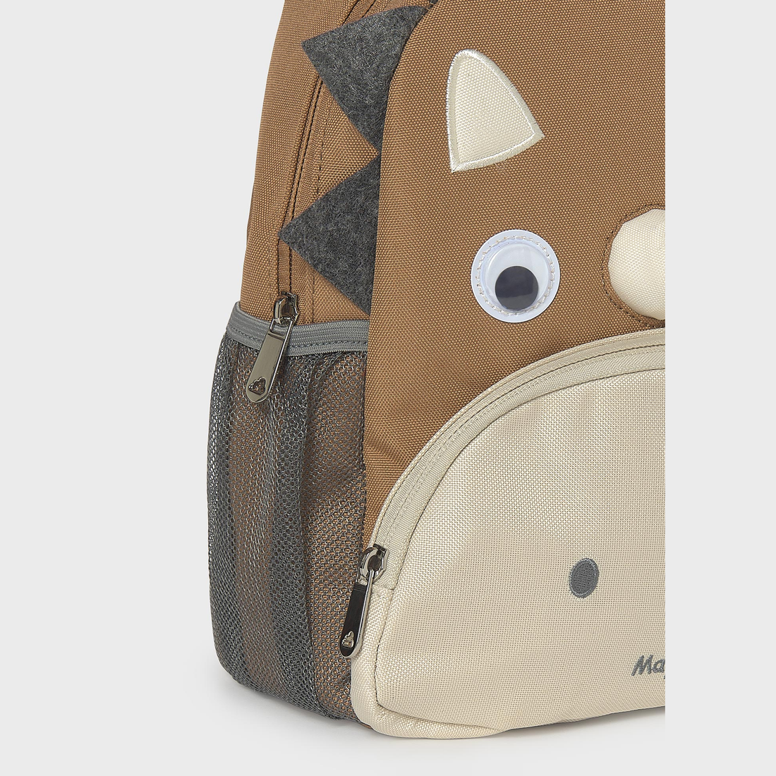 Mayoral Baby Animal Daycare Backpack - Olive Green close-up of front panel, straps and fastening details