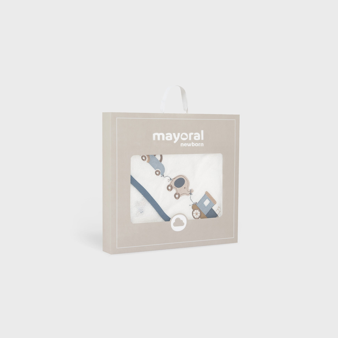 Mayoral Baby Towel - Blueberry shown in Mayoral retail packaging on a clean background