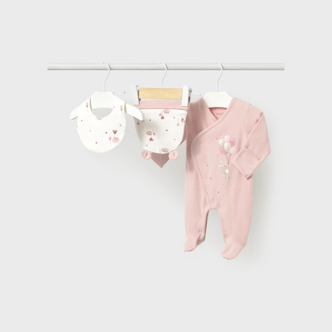 Mayoral Newborn Girl Bear Pajama with Hat and Bib Set - Baby Rose — product view 2