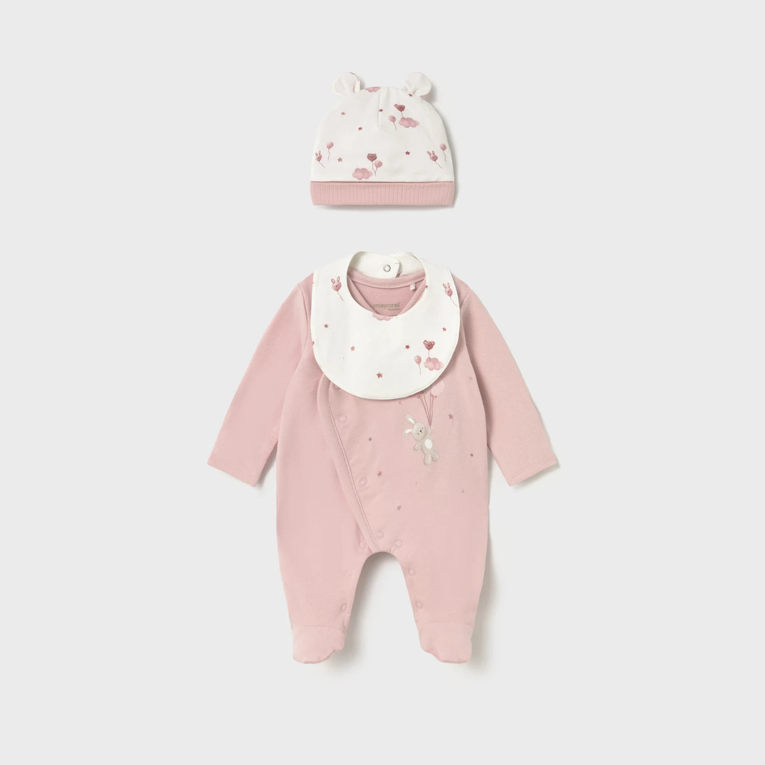 Mayoral Newborn Girl Bear Pajama with Hat and Bib Set - Baby Rose — product detail 3