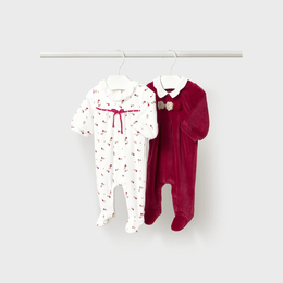 Mayoral Newborn Girl 2-Pack Velour One-Piece - Red
