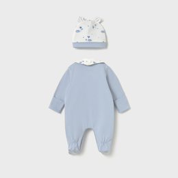 Mayoral Newborn Girl Bear Pajama with Hat and Bib Set - Sky