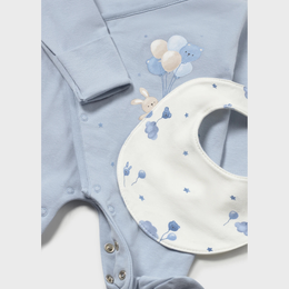 Mayoral Newborn Girl Bear Pajama with Hat and Bib Set - Sky