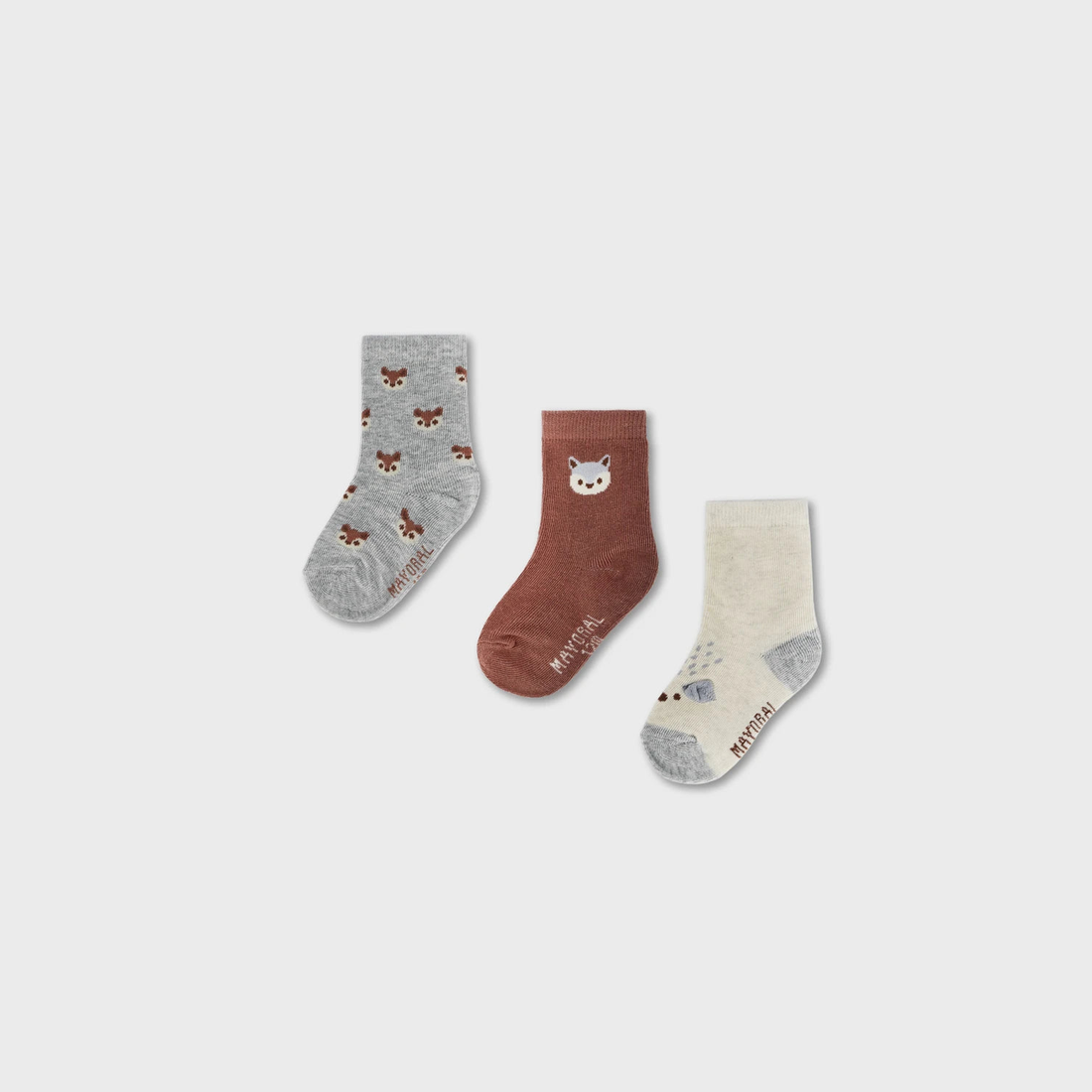 Mayoral Baby 3-Pack Animal Socks - Brick Red — product view 1