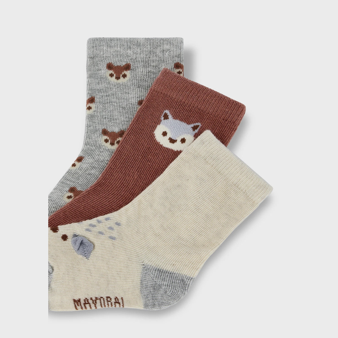 Mayoral Baby 3-Pack Animal Socks - Brick Red — product view 2