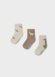 Mayoral Baby 3-Pack Animal Socks - Heather Truffle