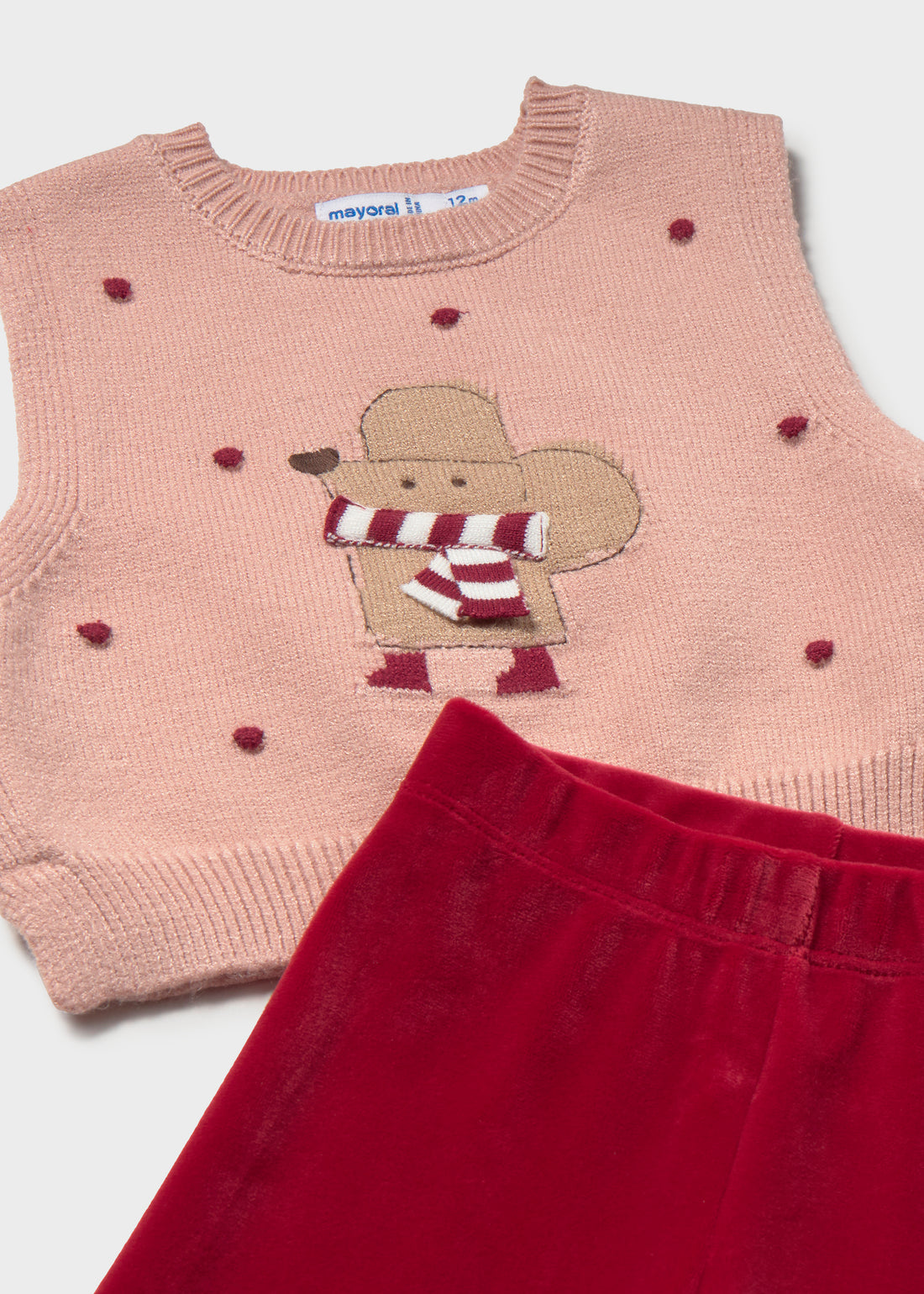 Mayoral Baby 3-Piece Vest Set - Rooibos Tea close-up highlighting additional print, trim and construction details