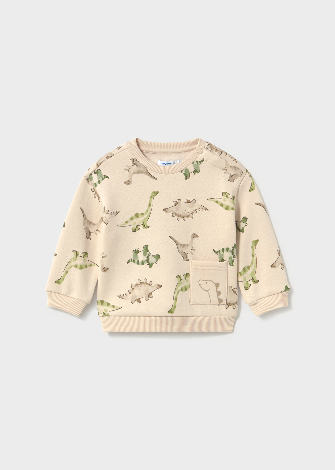 Mayoral Baby Animal Pocket Sweatshirt - Light Taupe shown from the front on a clean background