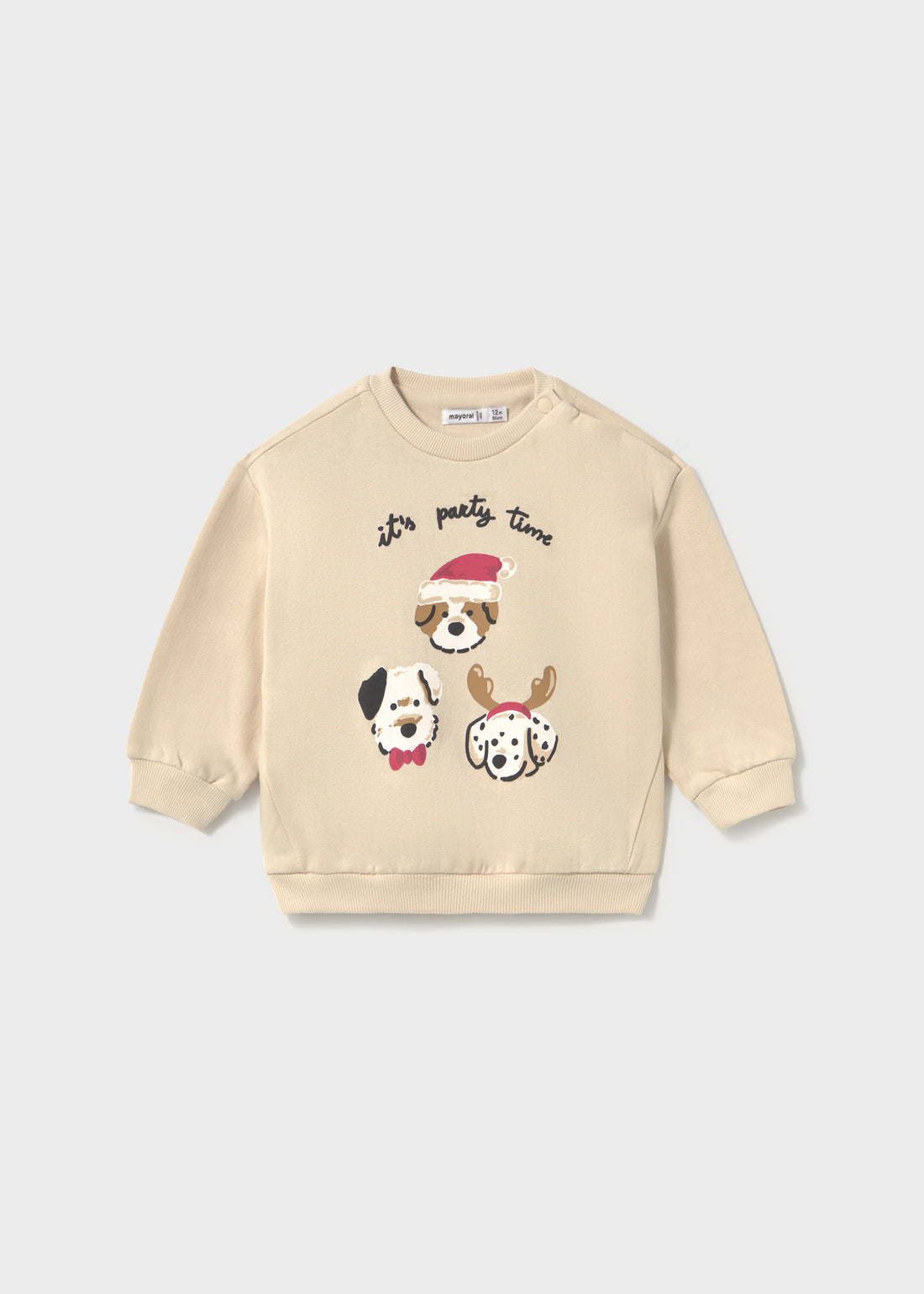 Mayoral Baby Animal Sweatshirt - Stone shown from the front on a clean background