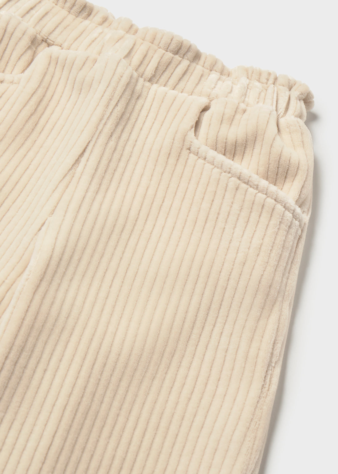 Mayoral Baby Corduroy Pants - Light Khaki close-up of waistband, pocket and seam details