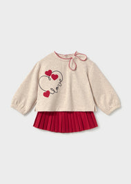Mayoral Baby Pleated Skirt and Hearts Sweatshirt Set - Red