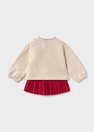 Mayoral Baby Pleated Skirt and Hearts Sweatshirt Set - Red