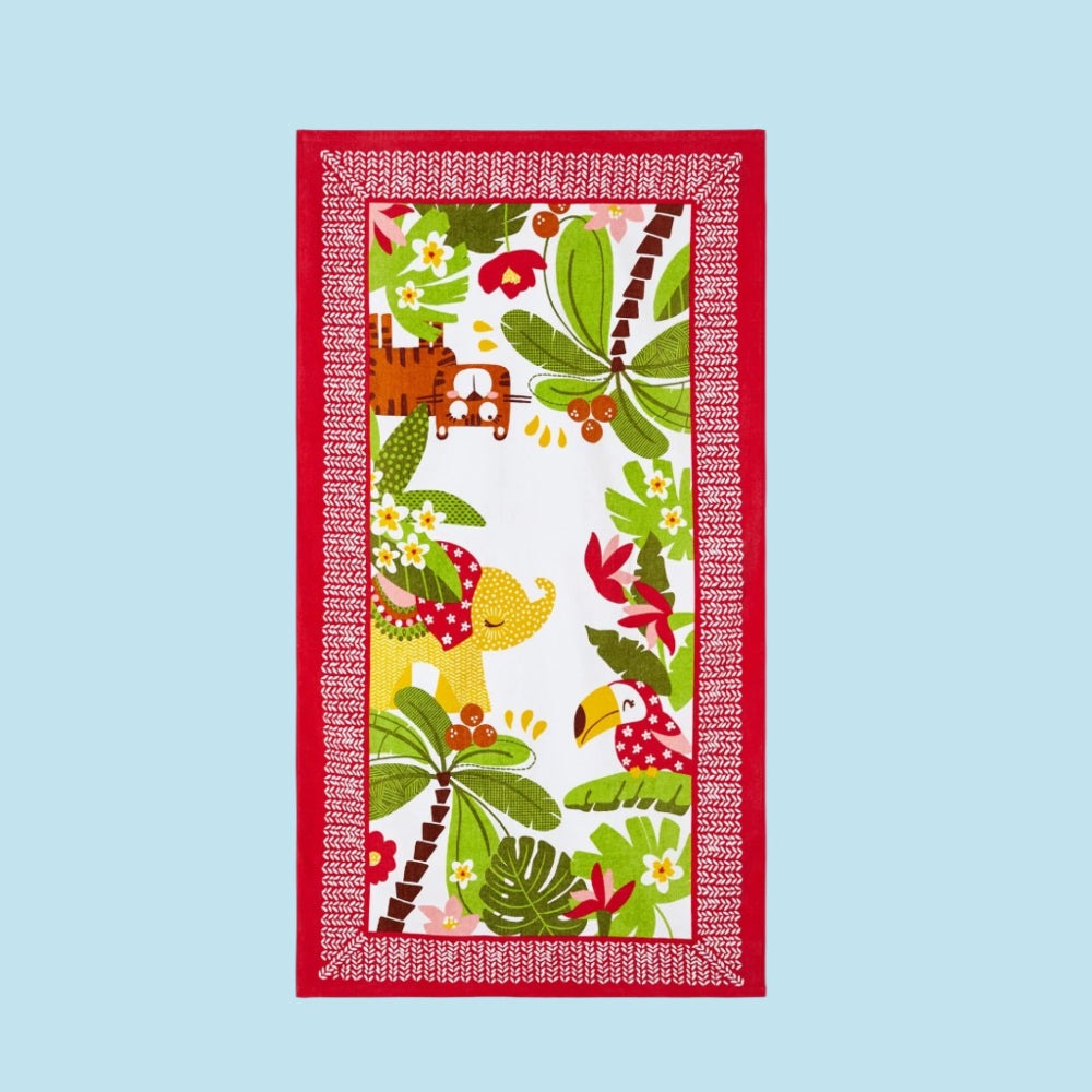 Mayoral baby beach towel Granadine, cotton, red border with tropical print