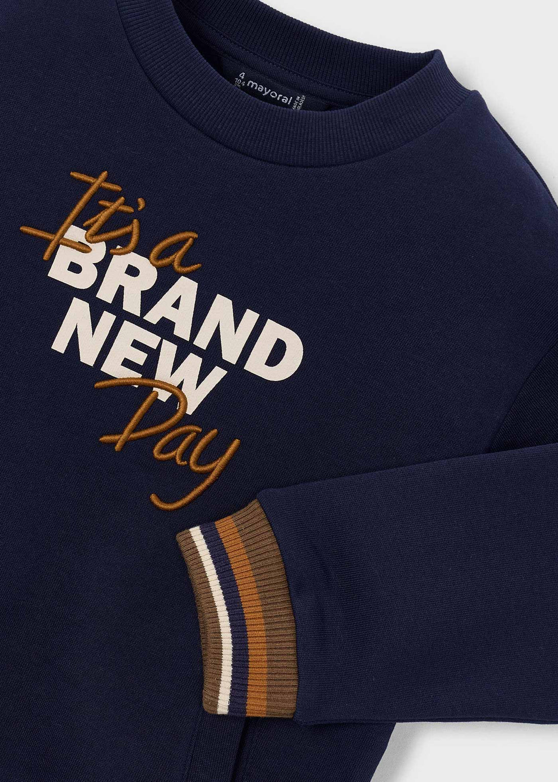 Mayoral Boy Embroidered Sweatshirt - Ink close-up of neckline, trim and front design details